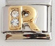 Italian Charms 9mm - Letters in CZ Gold (Cubic Zirconia)