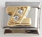 Italian Charms 9mm - Letters in CZ Gold (Cubic Zirconia)
