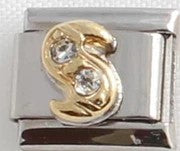 Italian Charms 9mm - Letters in CZ Gold (Cubic Zirconia)